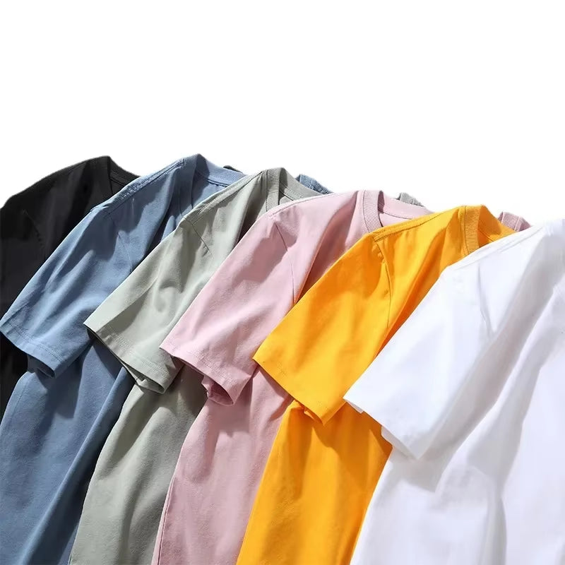 High Quality 100% Cotton T Shirts Man 2025 Summer Casual Tees Solid Color Couple Oversized T Shirts Black White Grey Sports Tops